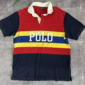 Mens Polo Ralph Lauren Classic Fit Hi Tech Color Block Spell Out Rugby Shirt 2XL